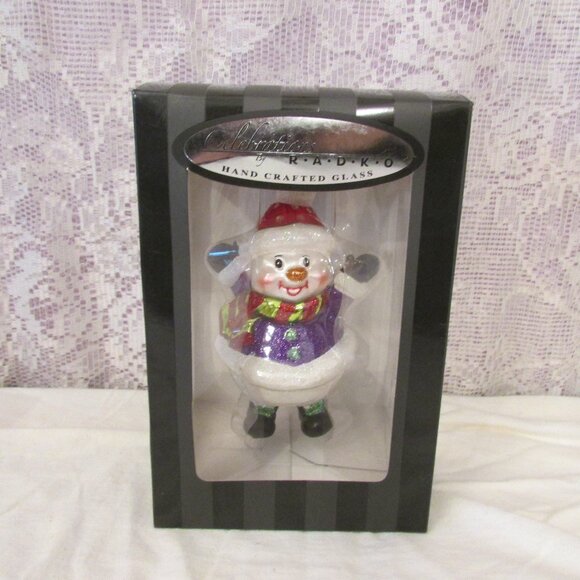 Celebrations By Radko Hand Crafted Glass Snowman Ornament 2012 Purple - Picture 1 of 9